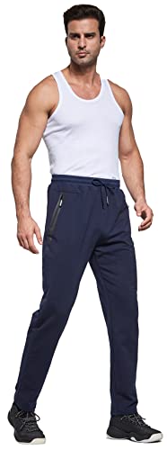 ZOXOZ Pantalon Chandal Hombre Pantalones Deportivos Casual Jogging Algodón Jogger Deportivo Entrenamiento Fitness Deporte Slim Fit con Cremallera Bolsillos Cintura Elástica Ajustable Azul Marino M