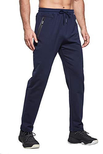 ZOXOZ Pantalon Chandal Hombre Pantalones Deportivos Casual Jogging Algodón Jogger Deportivo Entrenamiento Fitness Deporte Slim Fit con Cremallera Bolsillos Cintura Elástica Ajustable Azul Marino M