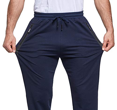 ZOXOZ Pantalon Chandal Hombre Pantalones Deportivos Casual Jogging Algodón Jogger Deportivo Entrenamiento Fitness Deporte Slim Fit con Cremallera Bolsillos Cintura Elástica Ajustable Azul Marino M