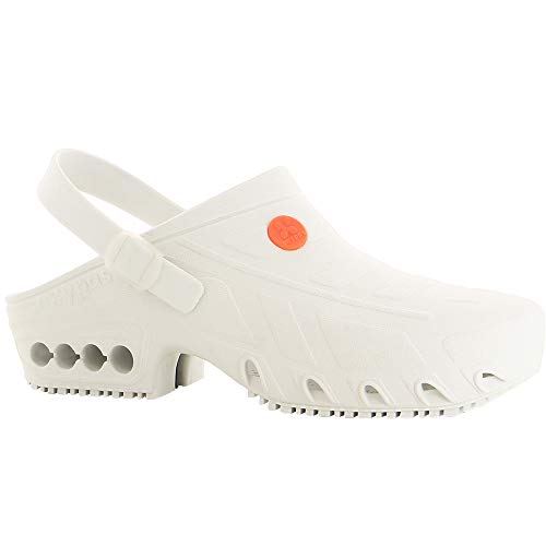 Zuecos de Seguridad para el Hospital para Mujer, Ligeros, autoclavables, Ideales para el Cuidado de la Salud, Antideslizantes, antiestáticos y amortiguadores, 4/5 UK 37/38 EU, Oxypas Oxyclog White