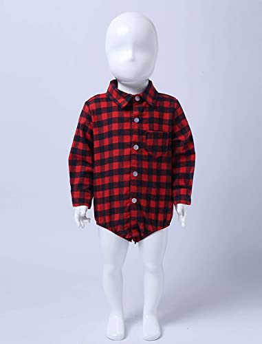 ZUYPSK Body unisex de manga corta para bebé, niño, niña, a cuadros, camisa con cuello y camiseta de manga larga, rojo, 18-24 Meses