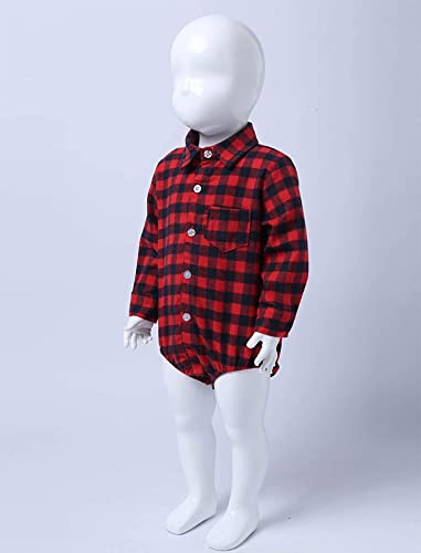 ZUYPSK Body unisex de manga corta para bebé, niño, niña, a cuadros, camisa con cuello y camiseta de manga larga, rojo, 18-24 Meses