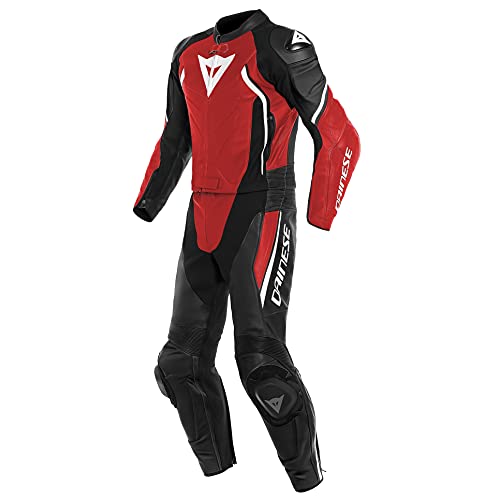 Dainese Avro D2 - Mono de dos piezas de piel para moto, color negro, rojo, blanco y gris