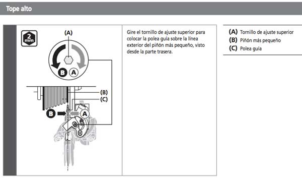 Ajuste del tope superior del cambio shimano